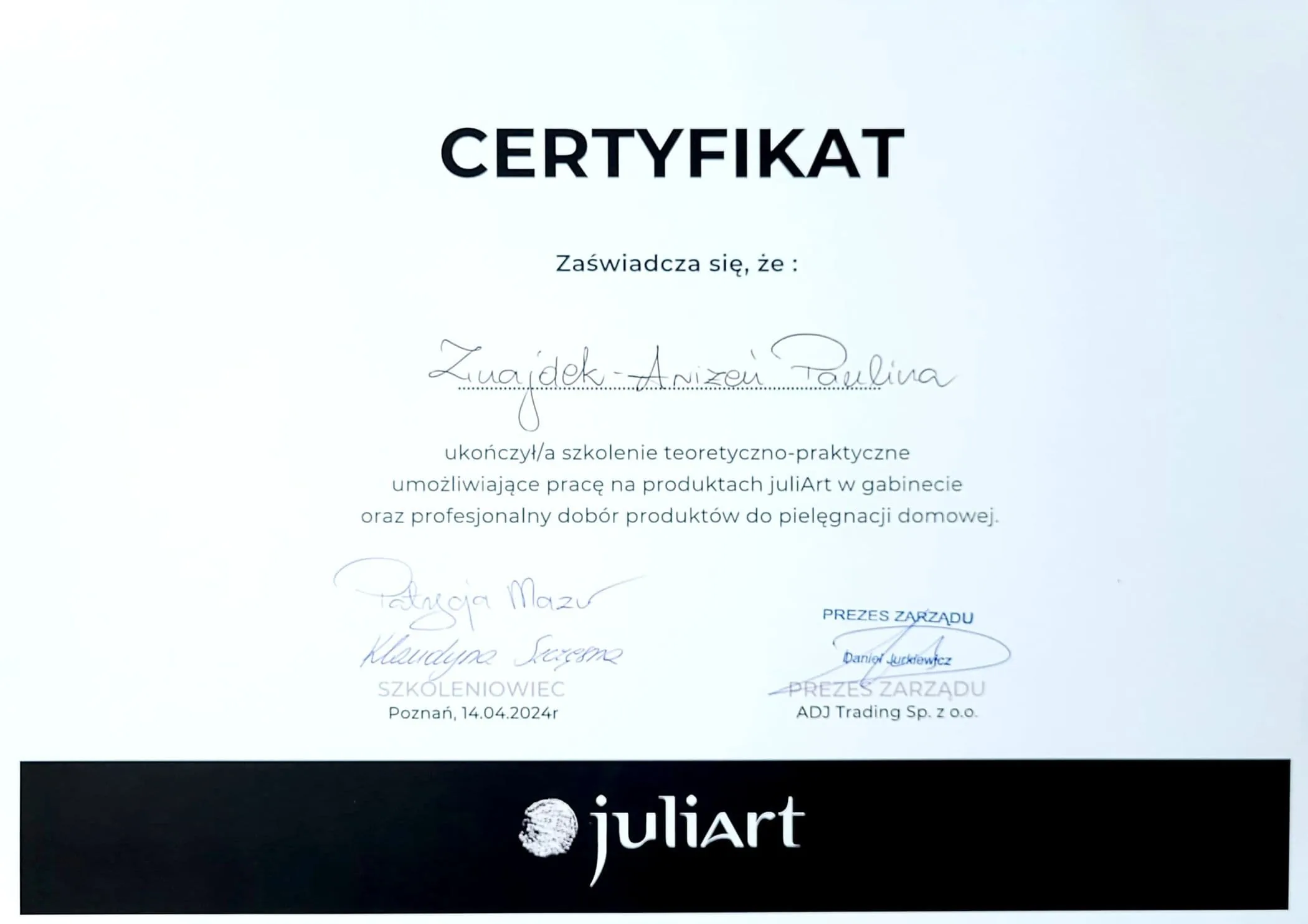 Certyfikat juliART
